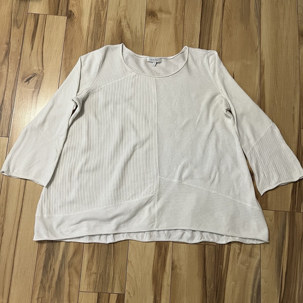 Habitat Women's Sweater Sz M White Mixed Knit Bell Sleeve Relaxed Fit Lagenlook